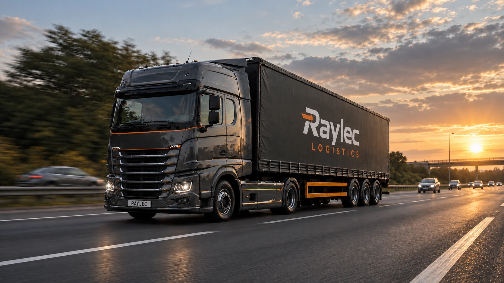 Raylec Logistics branded vehicle on a UK motorway